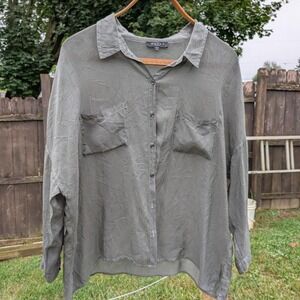 Maven West Sage Green Crinkle Gauze Oversized Button Down Shirt‎ Small
